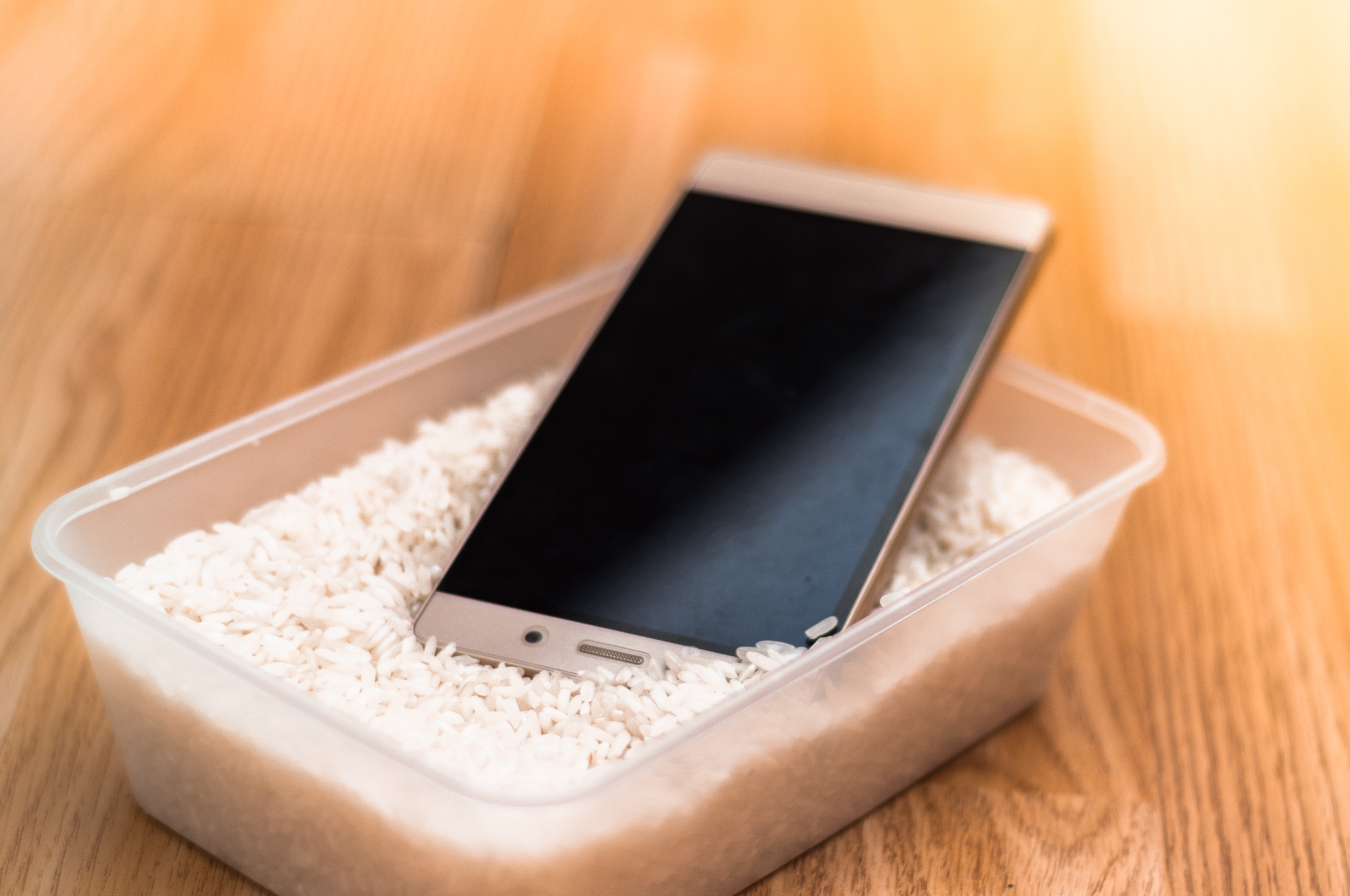 Water damaged phone in rice